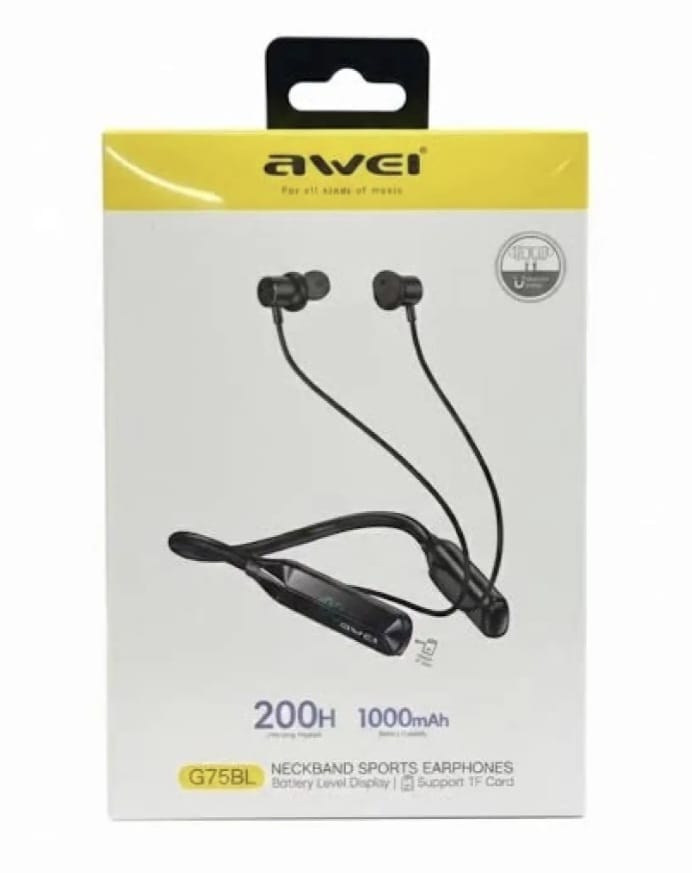 Awei G75BL 200Hour With Display Neckband Sports Earphones