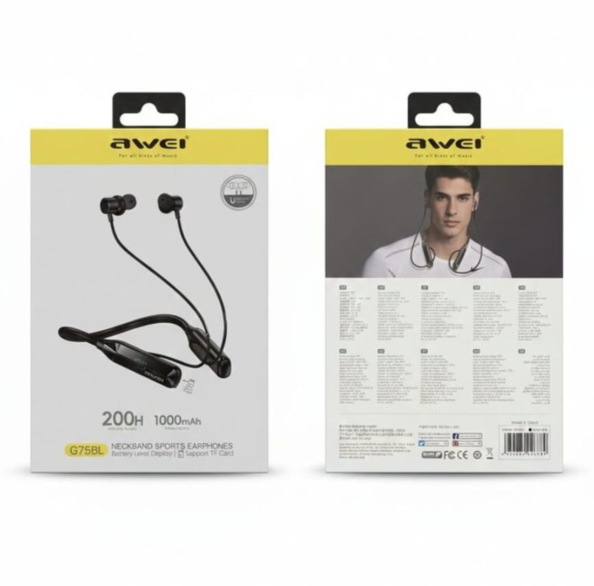 Awei G75BL 200Hour With Display Neckband Sports Earphones