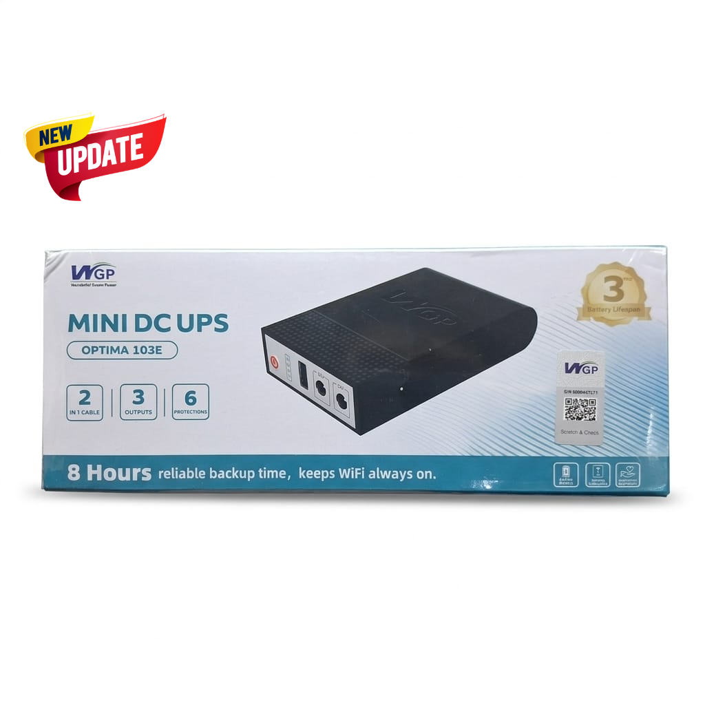 WGP Mini DC UPS Optima 103E for Router, Onu, CC Camera 5, 12, 12 Volt Output
